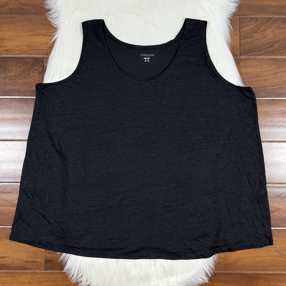 Eileen Fisher Plus Size 3X Black 100% Organic Linen Scoop Neck Tank Top Shirt